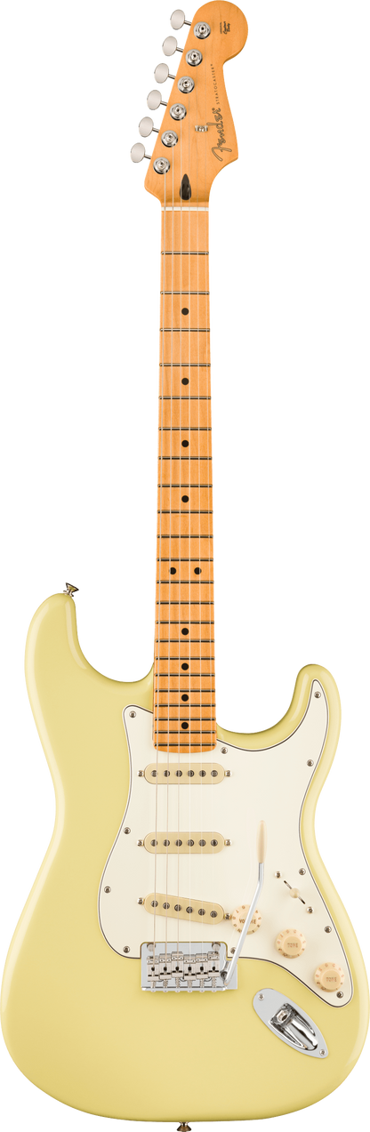 Full frontal of Fender Player II Stratocaster Maple Fingerboard Hialeah Yellow.