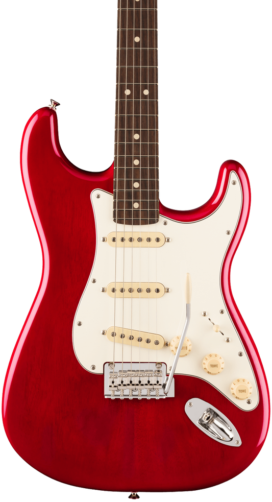 Front of Fender Player II Stratocaster Rosewood Fingerboard Transparent Cherry Burst.