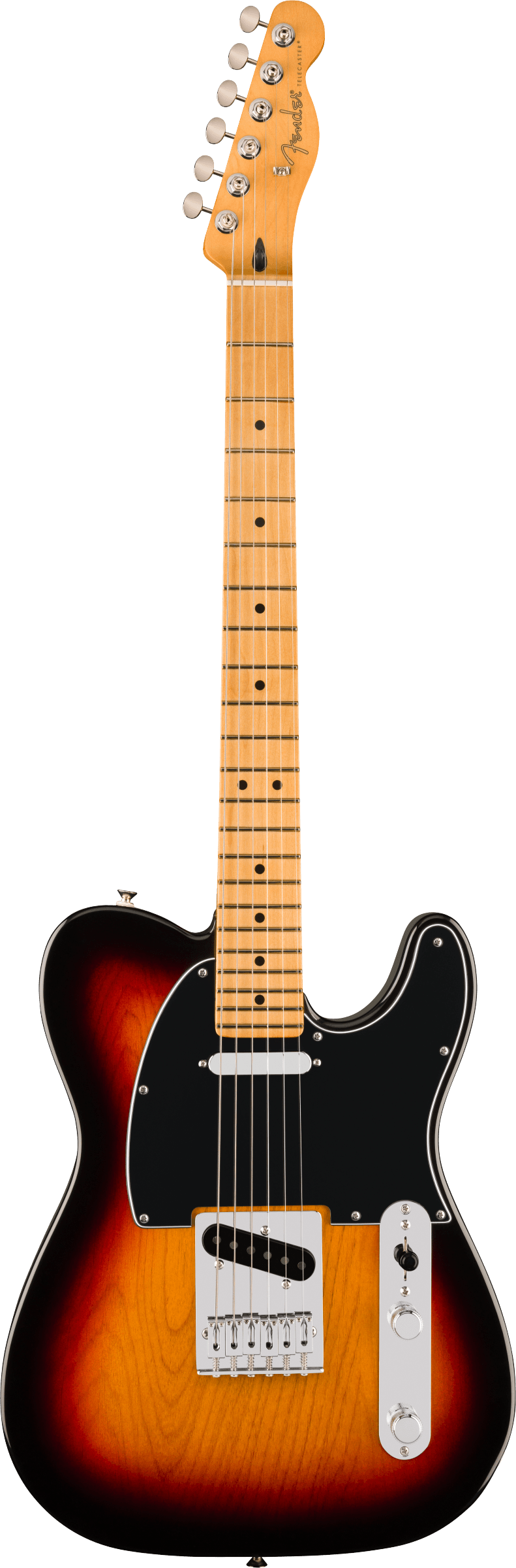 Full frontal of Fender Player II Telecaster Maple Fingerboard 3-Color Sunburst.