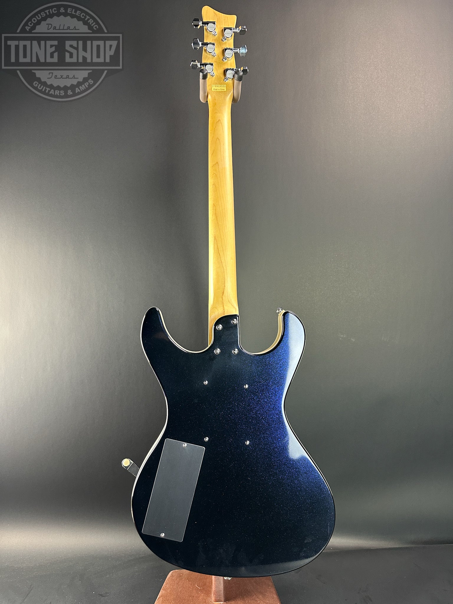 Full back of Used Danelectro Hodad Blue Sparkle.