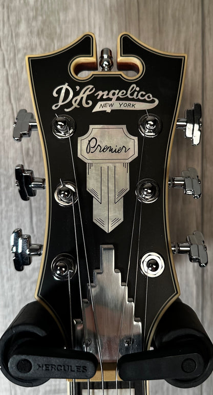 Headstock of Used D'Angelico DAPSSXTMWLCS Matte Walnut w/Seymour Duncan Psyclone Humbuckers w/bag TSS3408