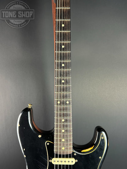 Fretboard of Used Fender Ltd Dual Mag II Strat Relic Black.