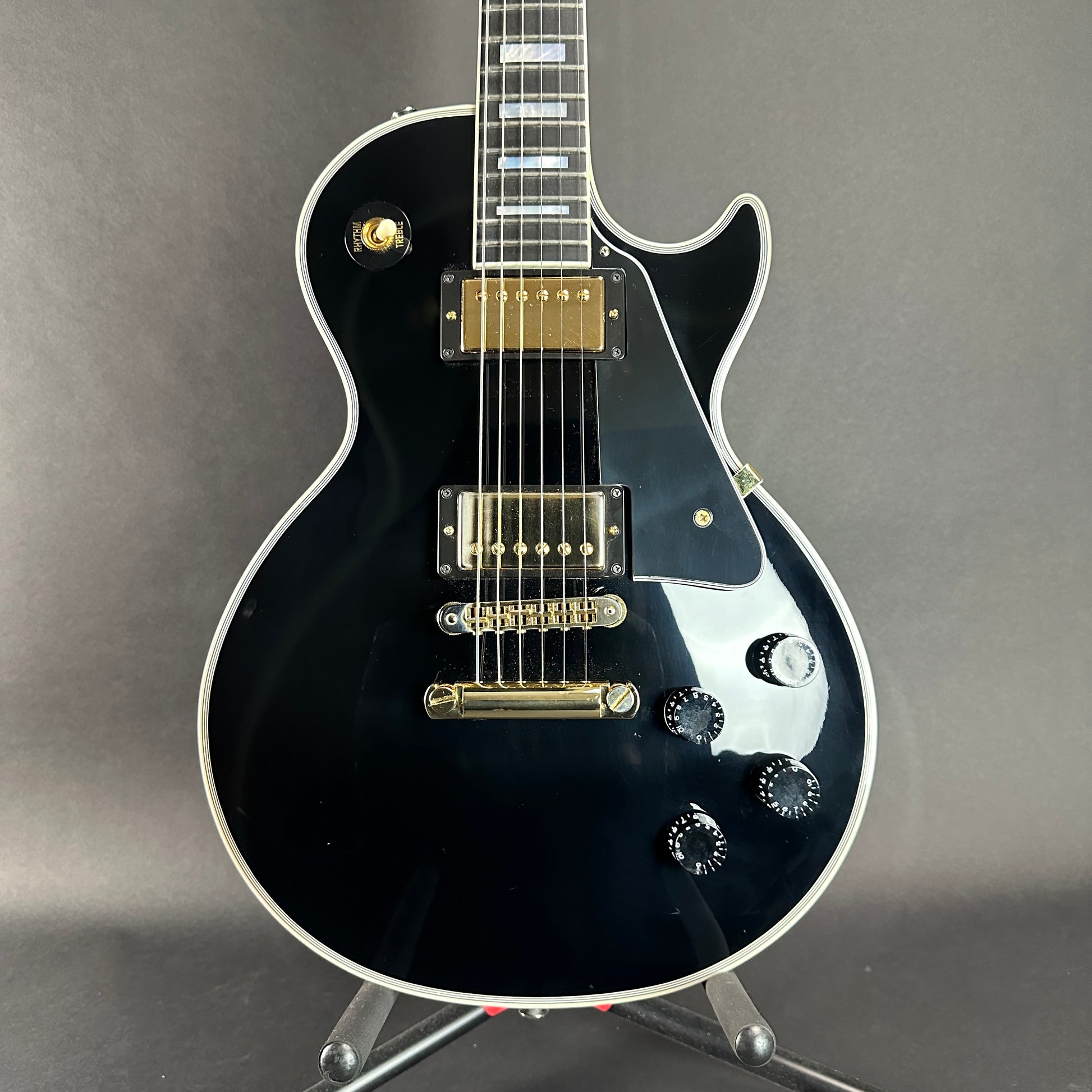 Front of Used Gibson Les Paul Custom Ebony.