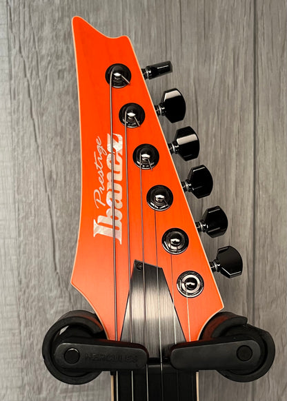 Headstock of Used Ibanez RGR5221 Prestige Transparent Fluorescent Orange w/case TSS3556