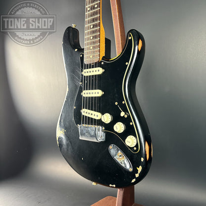 Front angle of Used Fender Ltd Dual Mag II Strat Relic Black.