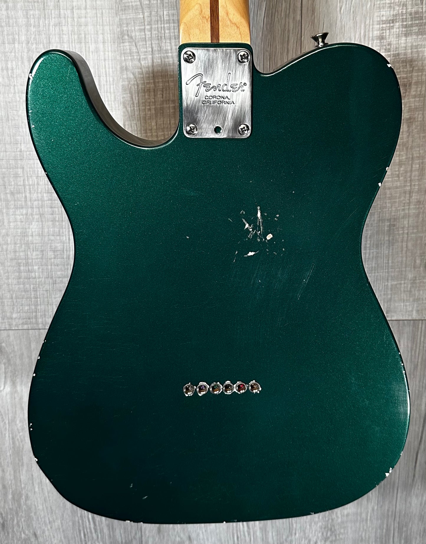 Back view of Used T-Style Parts Guitar MJT Body Sherwood Green Metallic w/case 