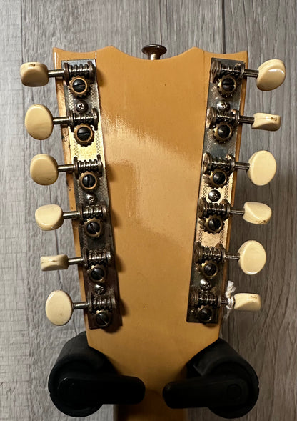 Back of headstock view of Used 60s Danelectro / Vincent Bell "Bellzouki" Electric 12 String Guitar Brown Sunburst w/chipboard case 