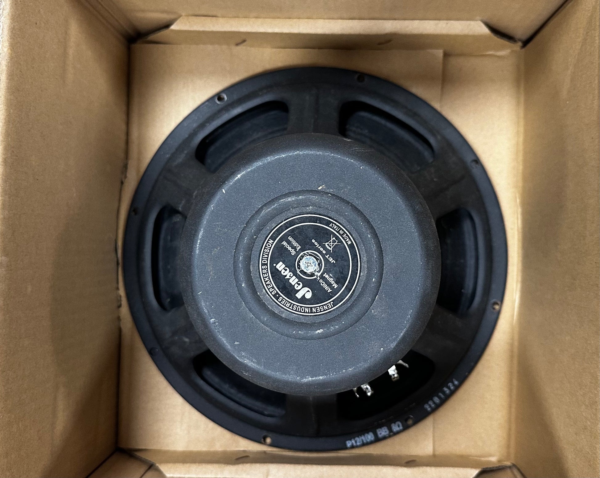 Back of Used Jensen Blackbird 100 P12-100BB Jet Series 12" 100 Watt 8 Ohm Speaker TSS3444