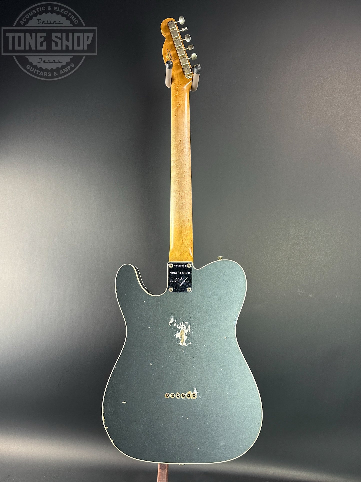 Full back of Used Fender Custom Shop LTD HS Telecaster Custom Relic Aged Charcoal Frost Metallic.