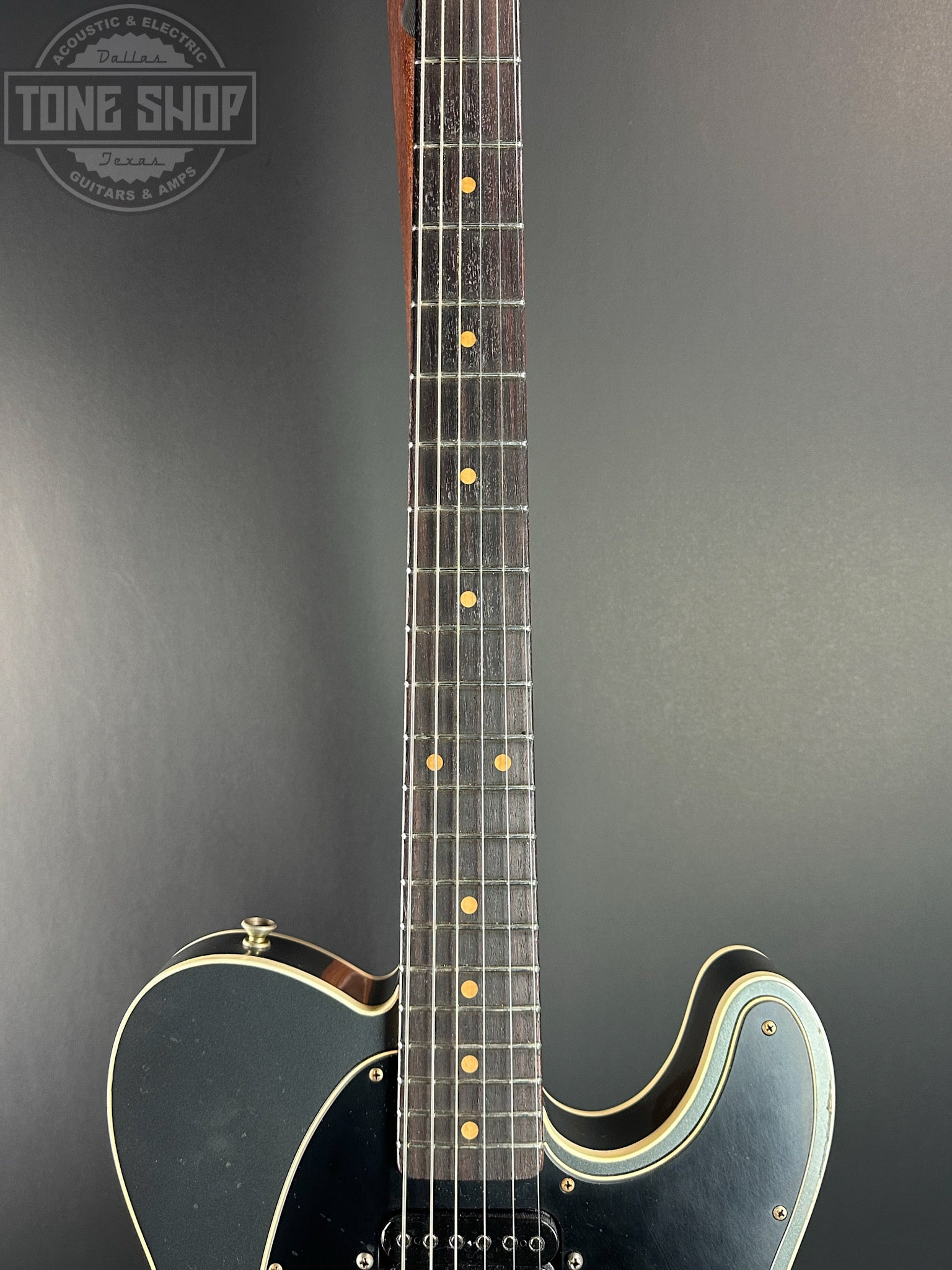 Fretboard of Used Fender Custom Shop LTD HS Telecaster Custom Relic Aged Charcoal Frost Metallic.