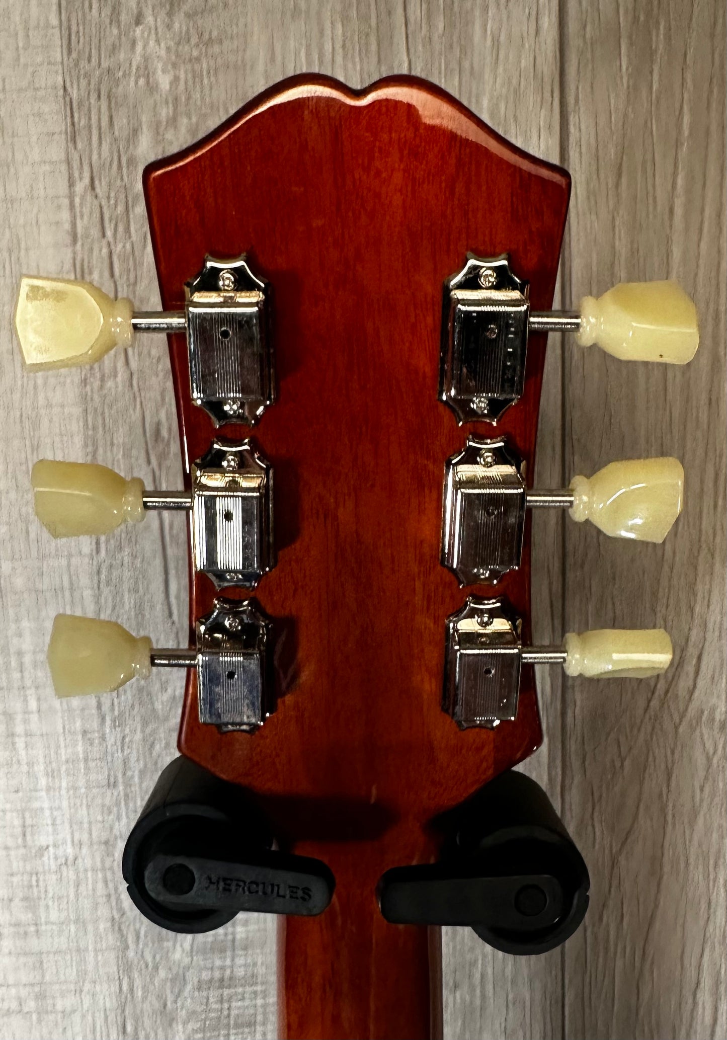 Back of headstock view of Used Epiphone ES-335 IG Sunburst w/case 