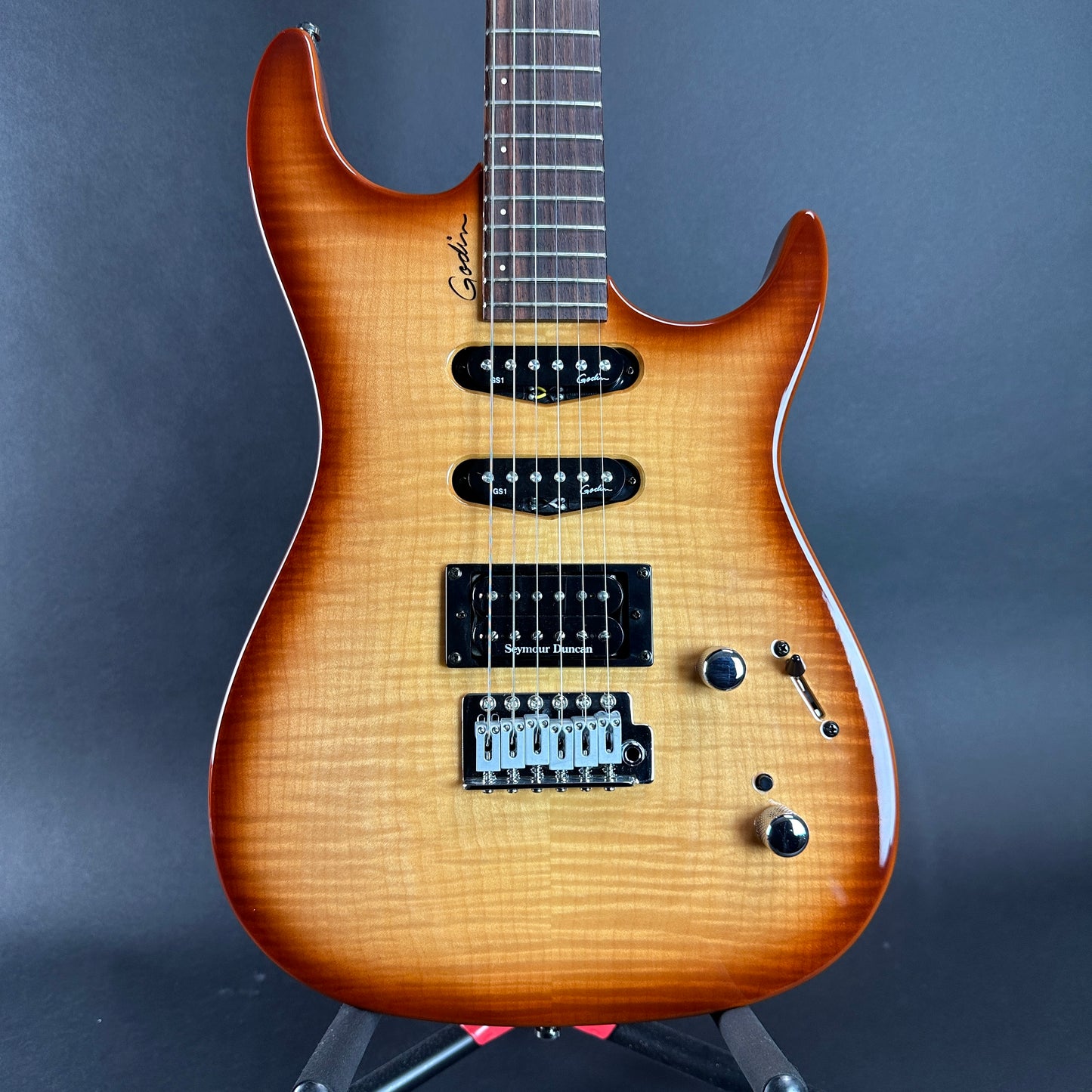 Front of Used Godin Velocity HDR Natural Burst Flame.