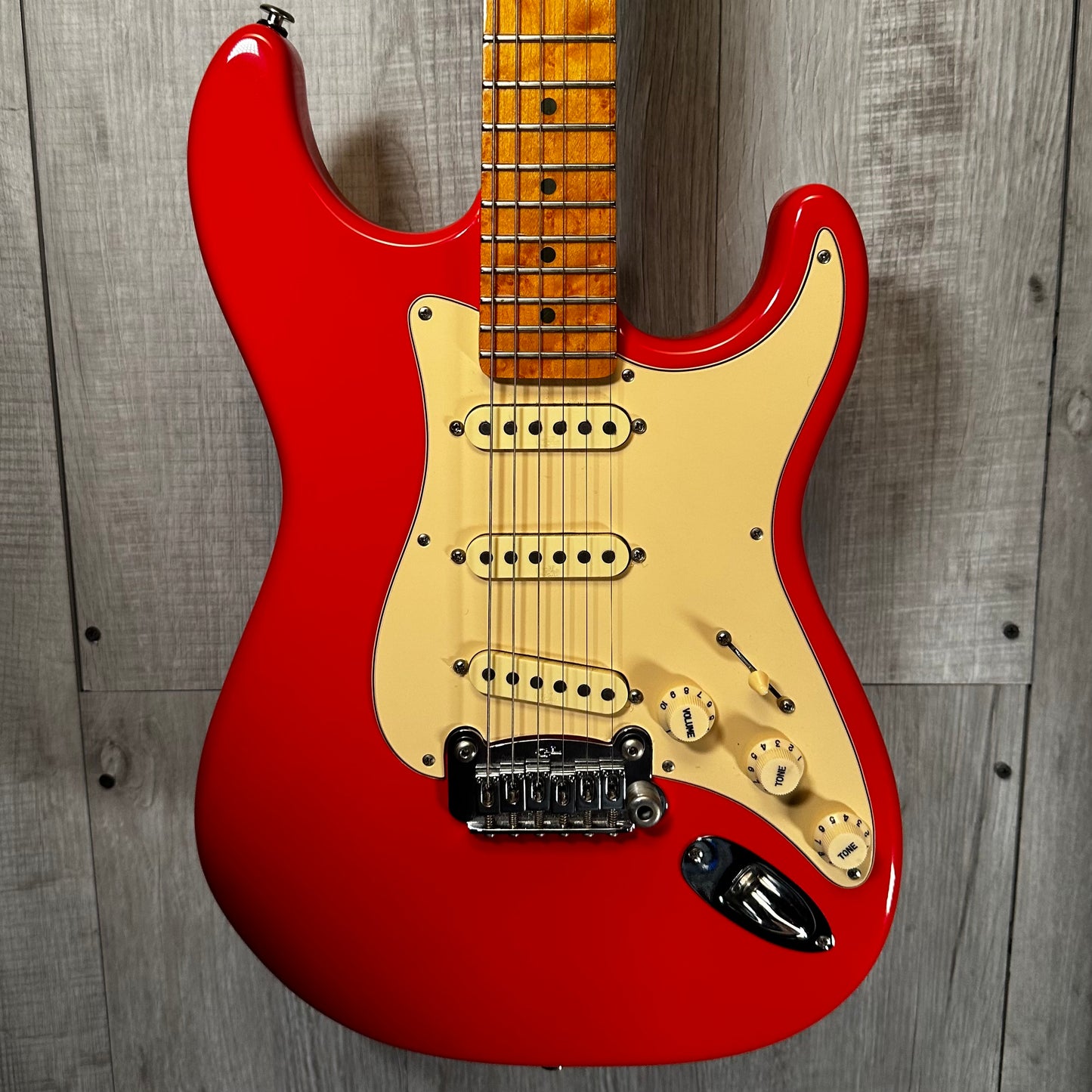 Front view of Used 2004 G&L Legacy Fiesta Red w/case 