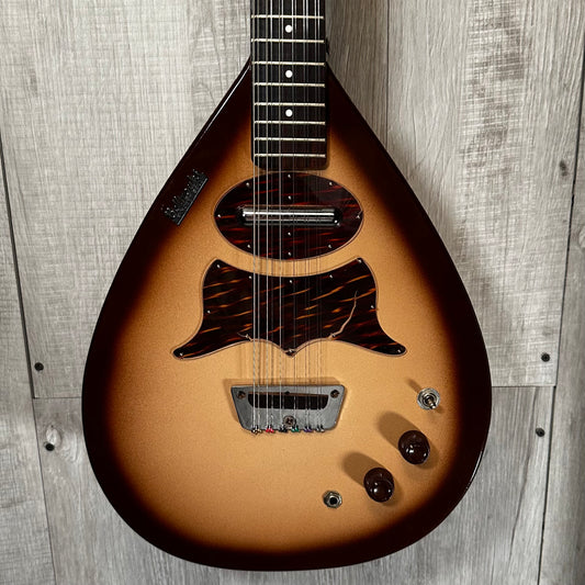 Front view of Used 60s Danelectro / Vincent Bell "Bellzouki" Electric 12 String Guitar Brown Sunburst w/chipboard case 