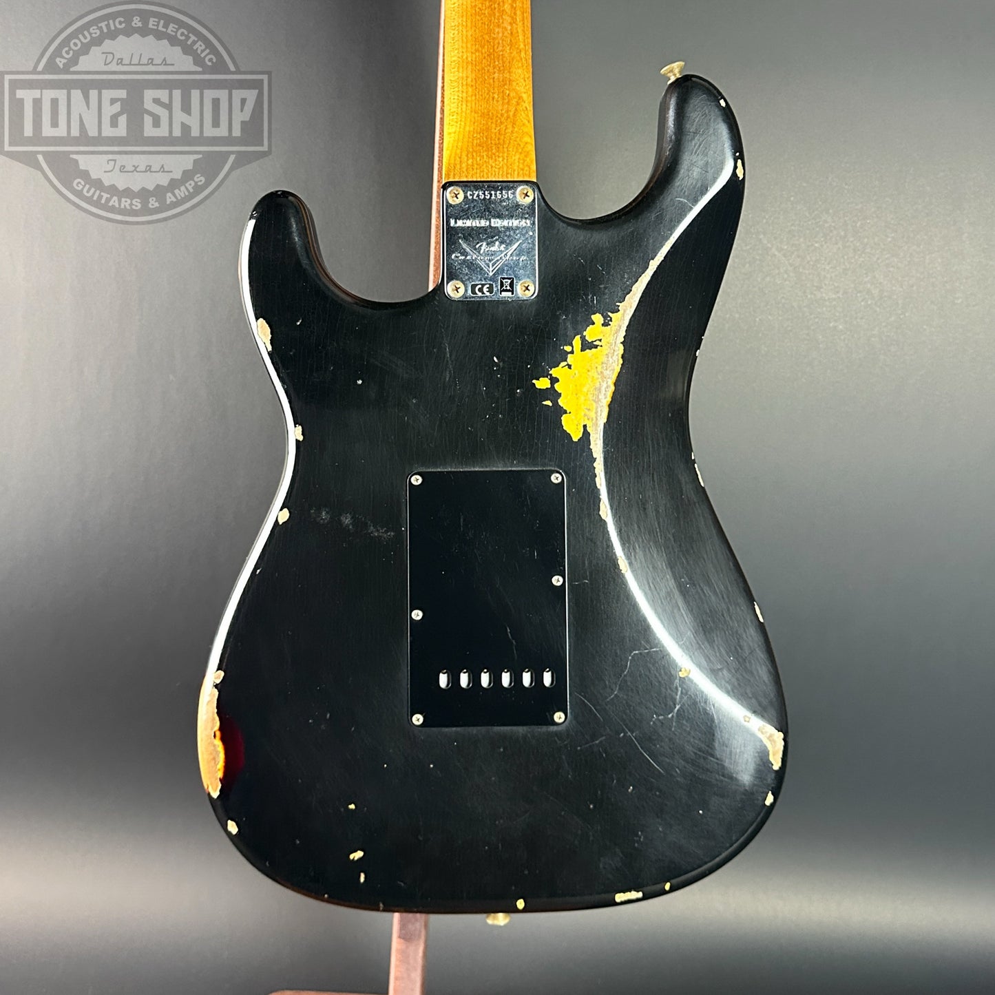 Back of Used Fender Ltd Dual Mag II Strat Relic Black.