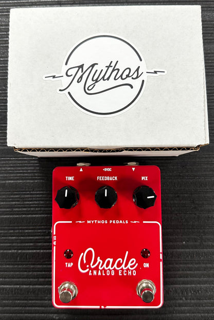 Top view with box of Used 2021 Mythos Oracle Analog Echo Delay Pedal w/box 