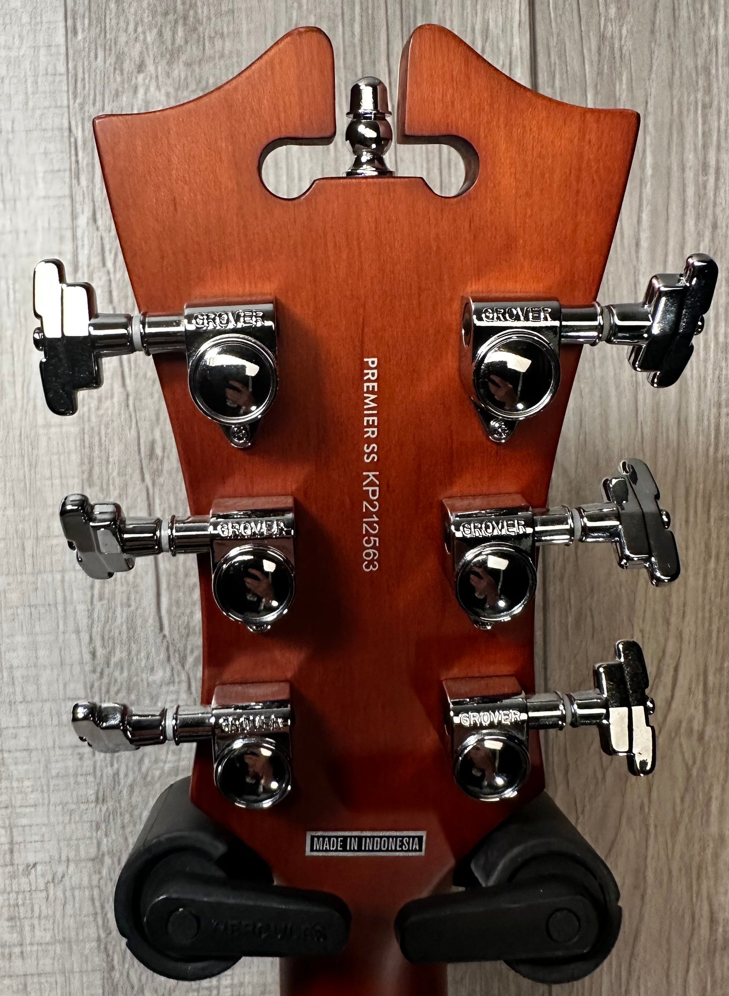 Back of headstock of Used D'Angelico DAPSSXTMWLCS Matte Walnut w/Seymour Duncan Psyclone Humbuckers w/bag TSS3408