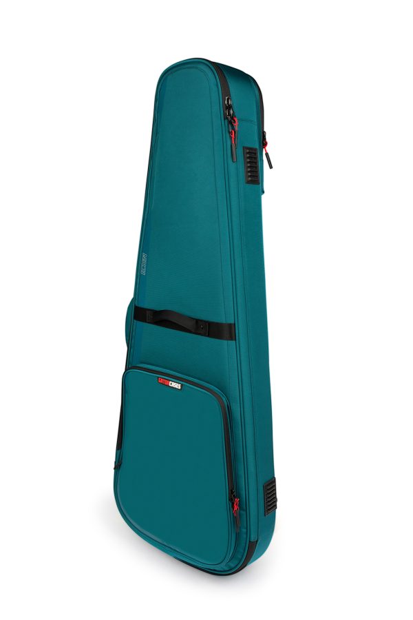 Front left angle of Gator G-ICON 335 Guitar Bag Blue.