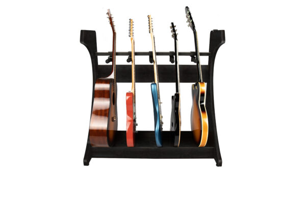 Front of Gator Frameworks Elite 5 Electric/Acoustic Guitar Rack Black.