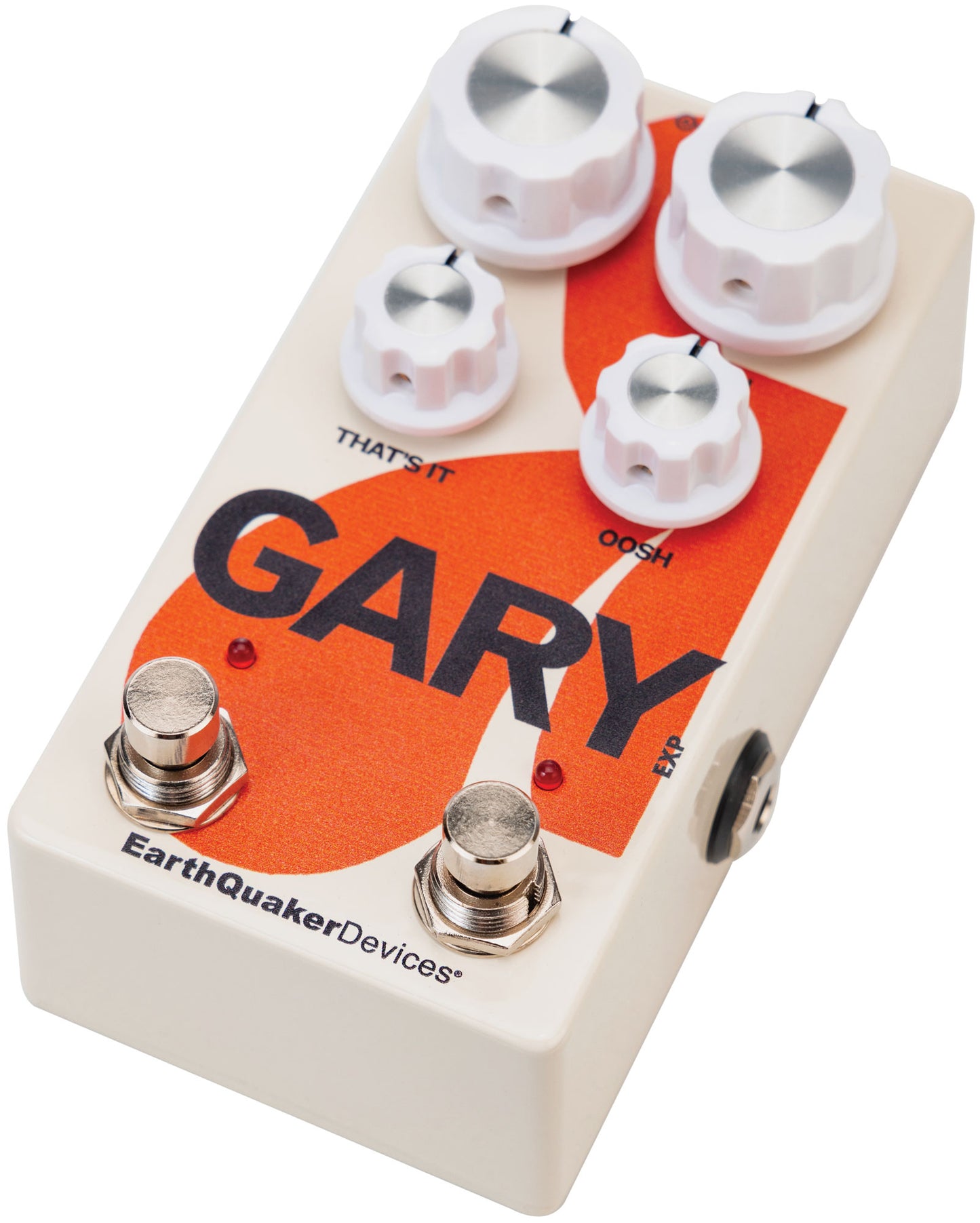 Front angle of Earthquaker Devices Gary Automatic Pulse Width Modulation Fuzz and Dynamic Natural Overdrive.