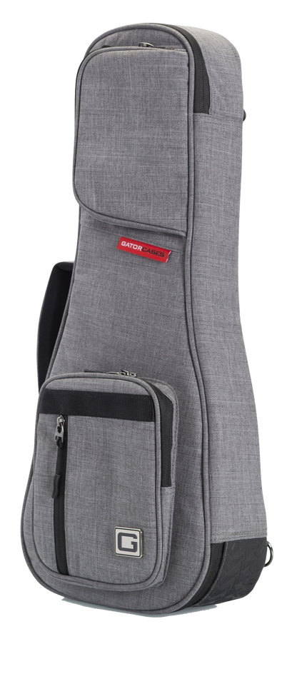 Front angle of Gator GT-UKE-SOP-GRY Transit Bag Soprano Uke Grey.