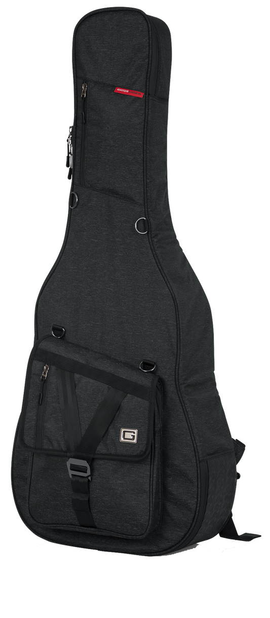 Front angle of Gator Transit Series Acoustic Guitar Bag Charcoal Black.