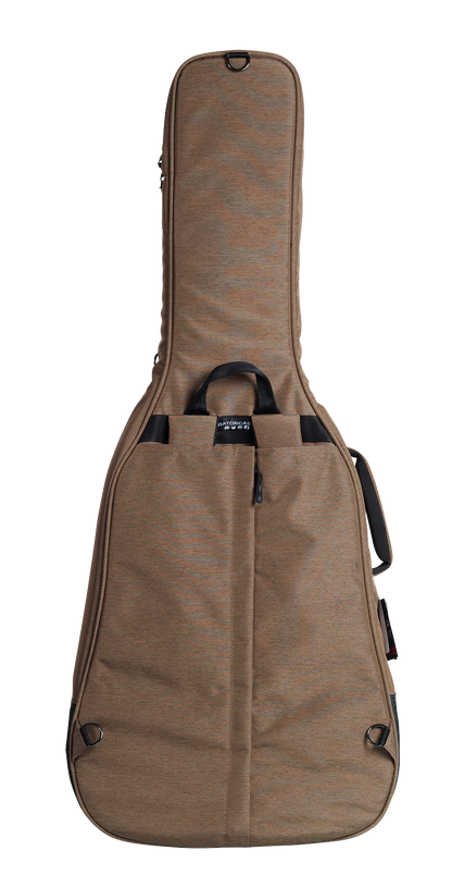 Back of Gator Transit Series Acoustic Guitar Bag Tan tucked straps.