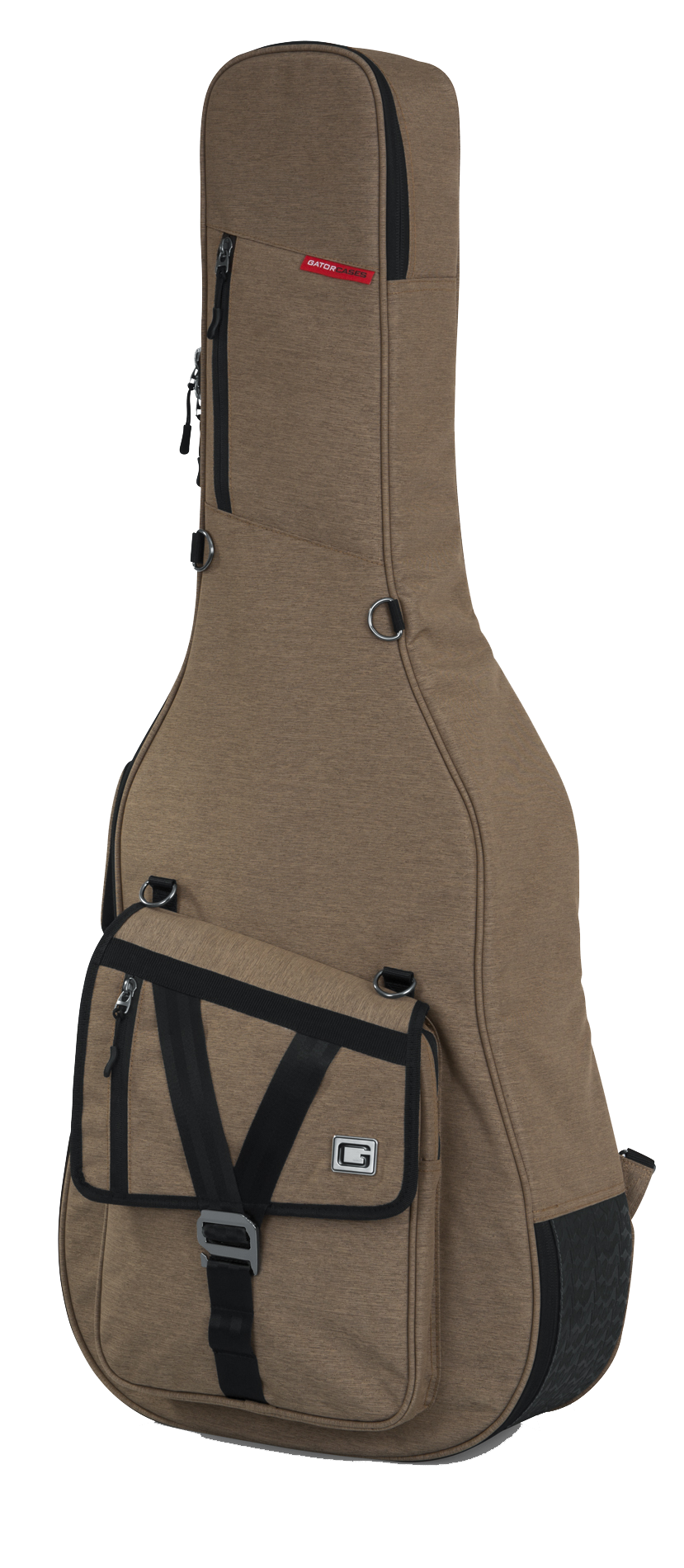 Front angle of Gator Transit Series Acoustic Guitar Bag Tan.