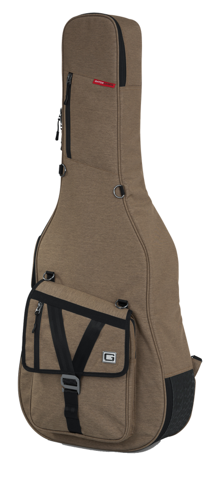 Front angle of Gator Transit Series Acoustic Guitar Bag Tan.