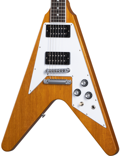 Front of Gibson 70s Flying V Antique Natural.