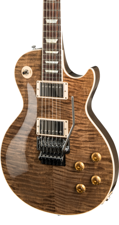 Front of Gibson Custom Shop Les Paul Axcess Standard Figured DC Rust Floyd Rose Gloss.