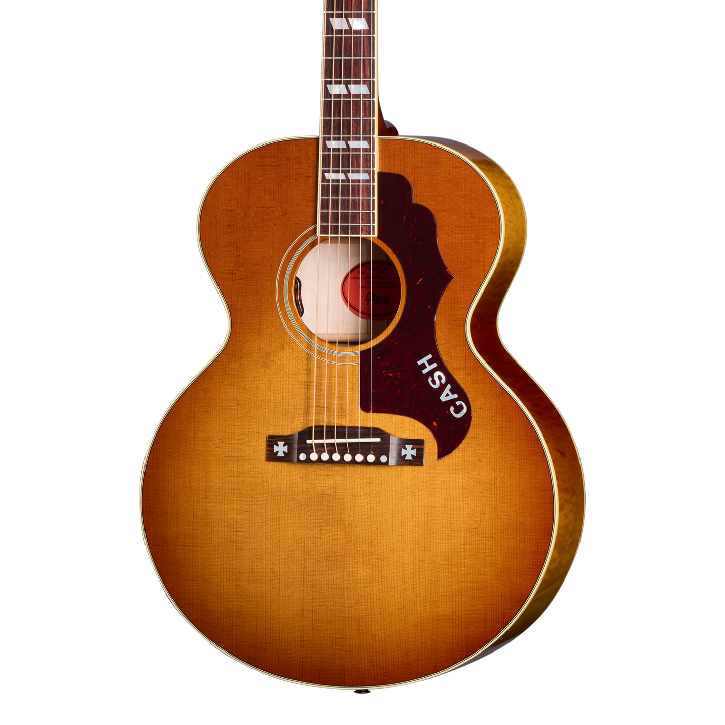 Front of Gibson Custom Shop Rosanne Cash J-185 Heritage Cherry Sunburst.