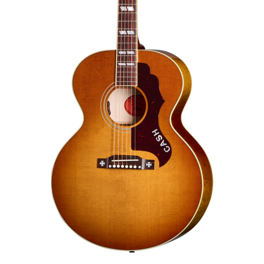 Front of Gibson Custom Shop Rosanne Cash J-185 Heritage Cherry Sunburst.