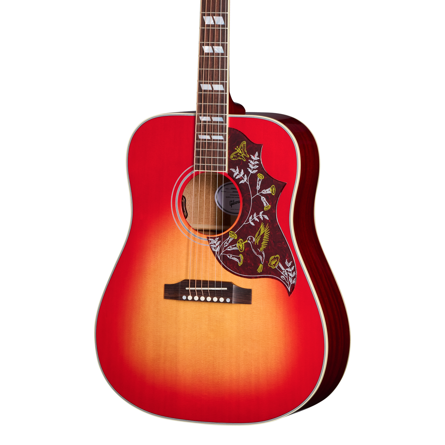 Front of Gibson Hummingbird Standard Vintage Cherry Sunburst.