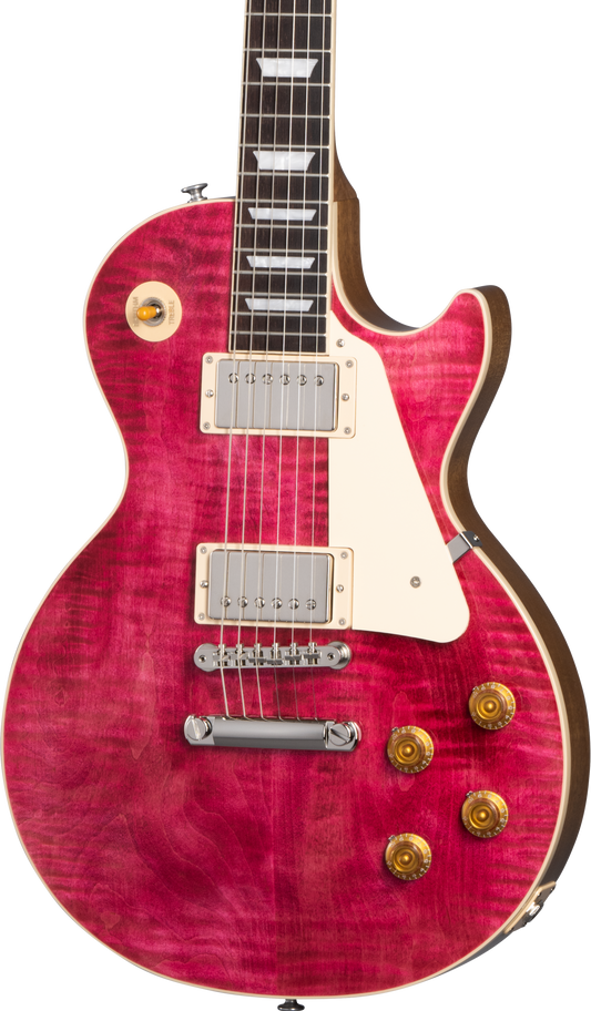 Front of Gibson Les Paul Standard 50s Figured Top Translucent Fuchsia.