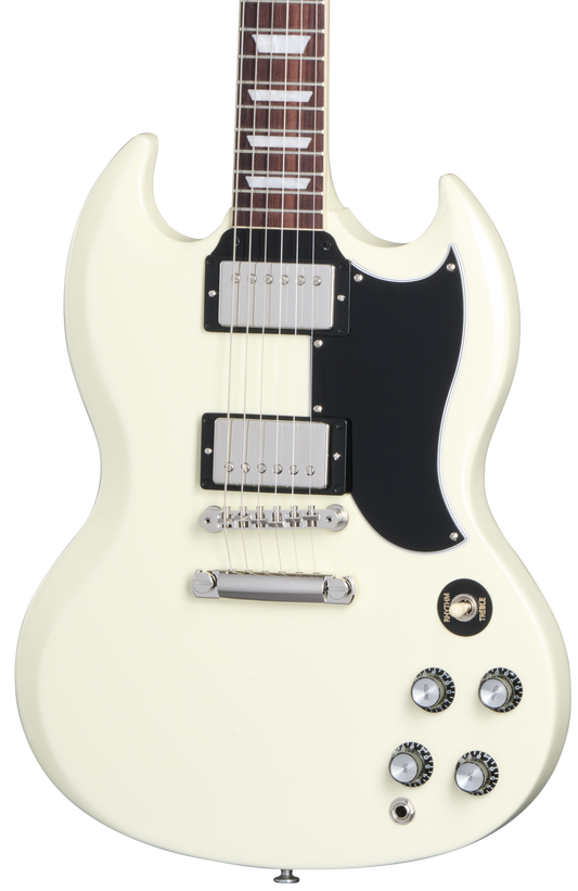 Front of Gibson SG Standard '61 Stop Bar Classic White.