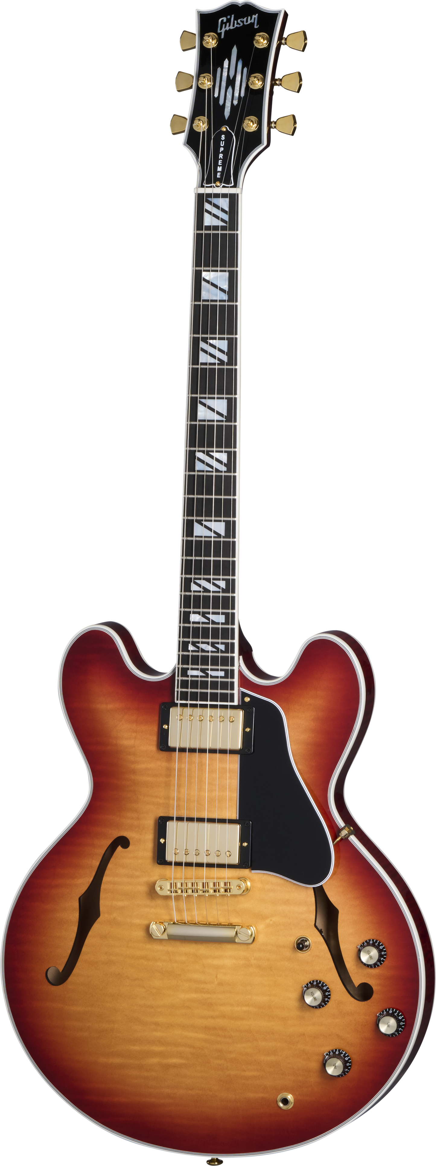 Full frontal of Gibson USA ES Supreme Bourbon Burst.