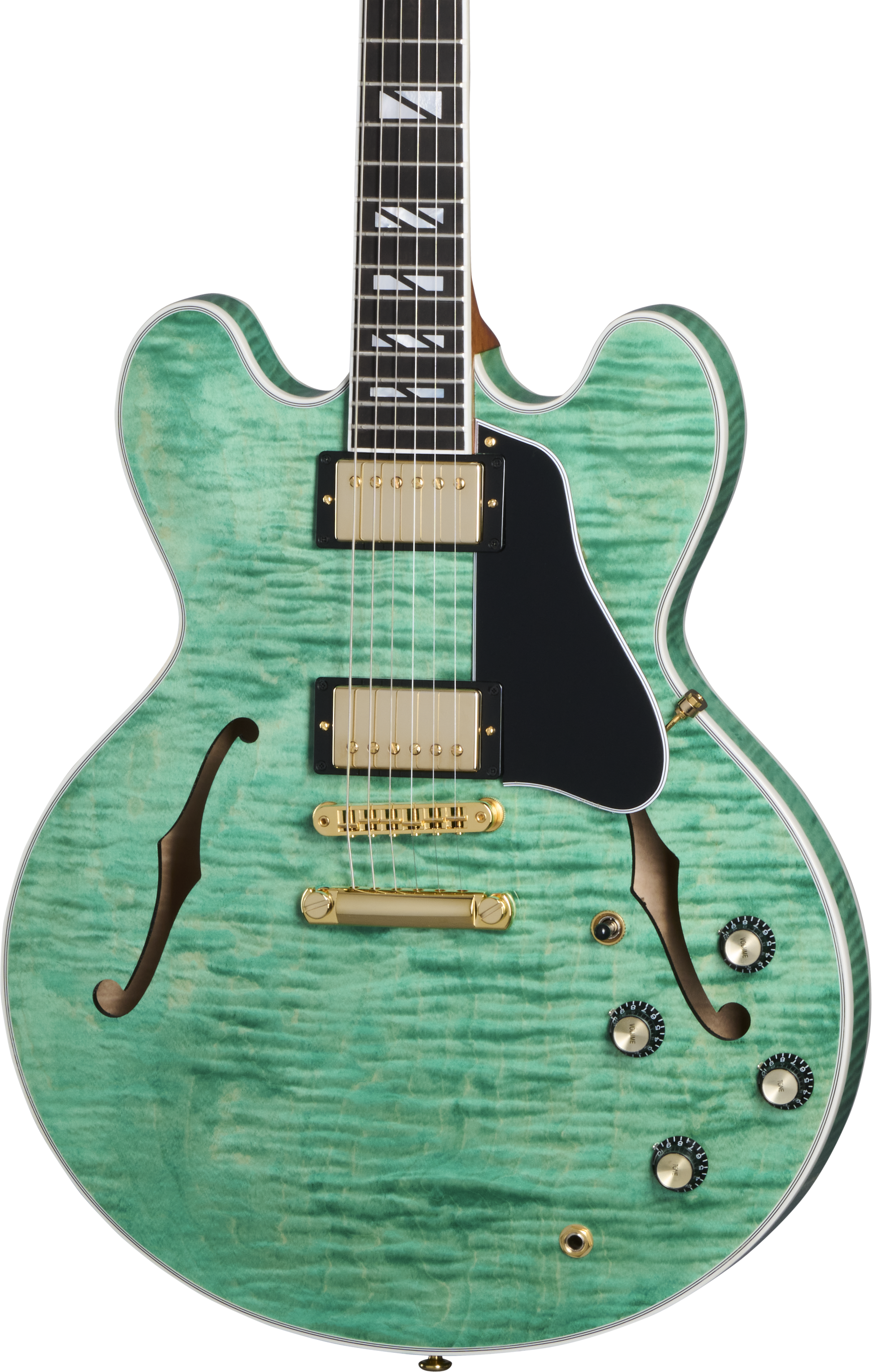 Front of Gibson USA ES Supreme Seafoam Green.