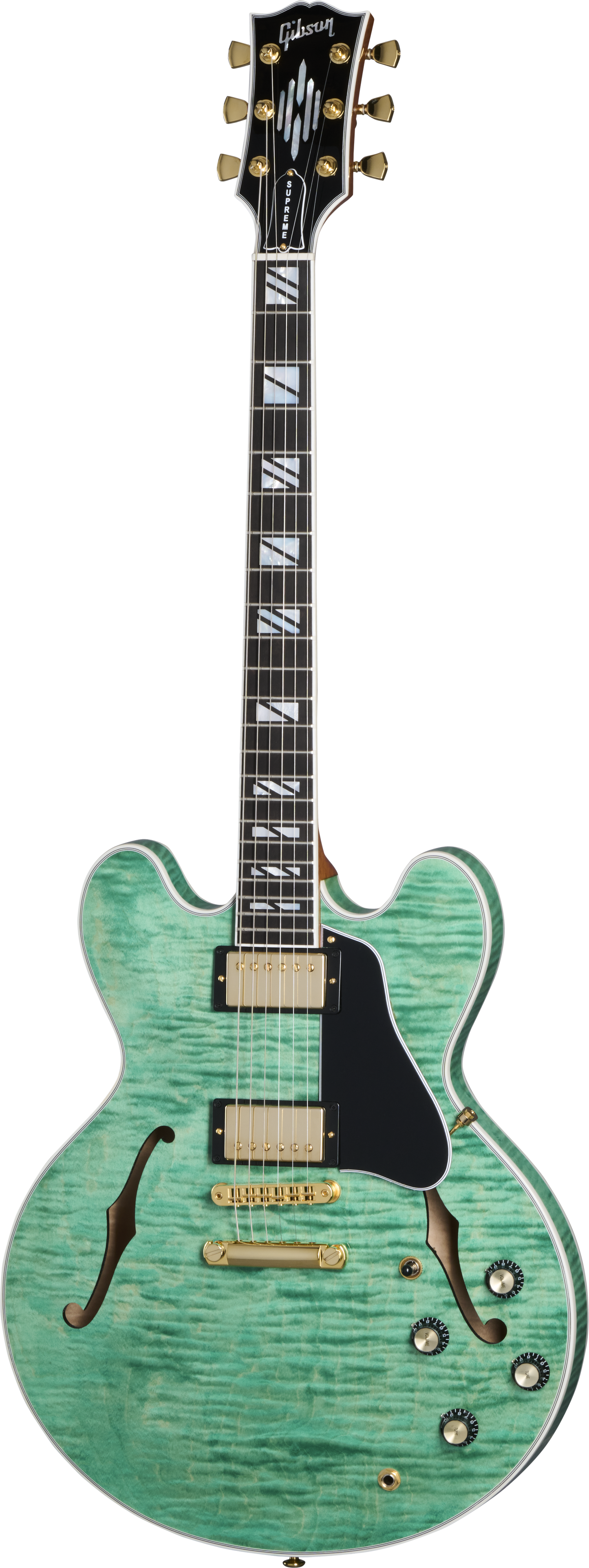 Full frontal of Gibson USA ES Supreme Seafoam Green.