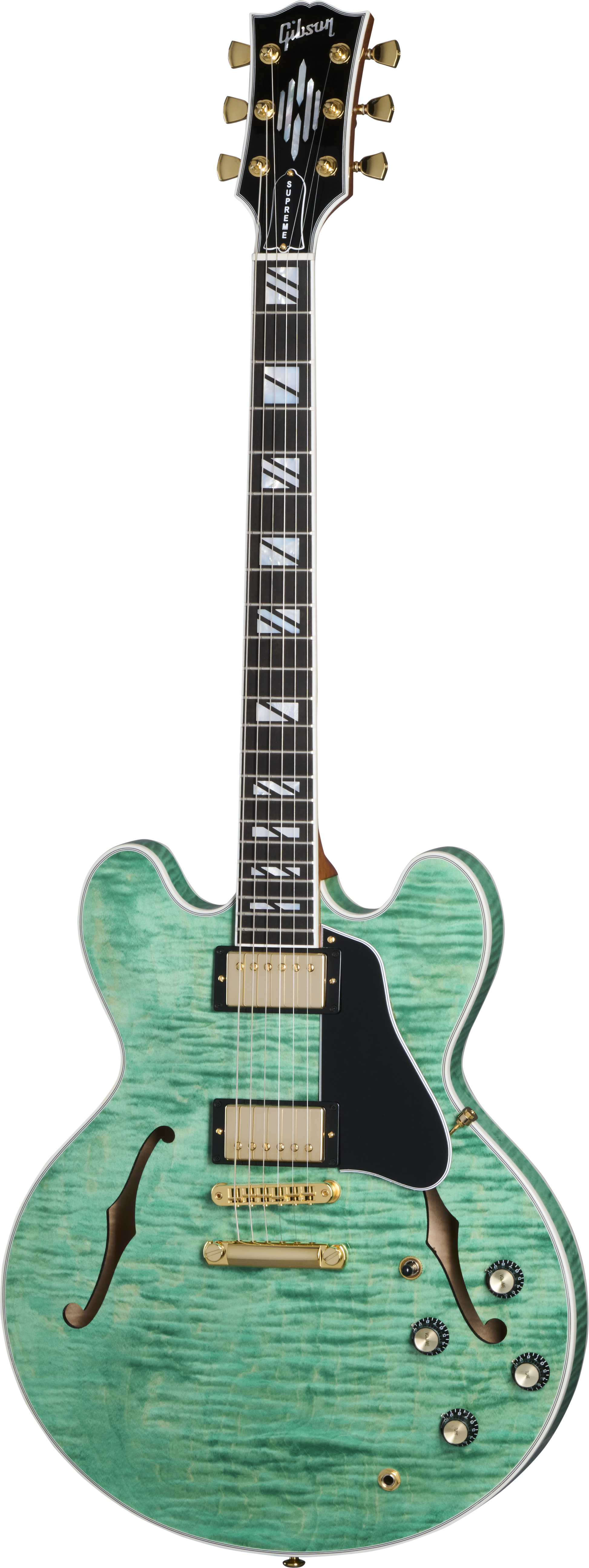 Full frontal of Gibson USA ES Supreme Seafoam Green.