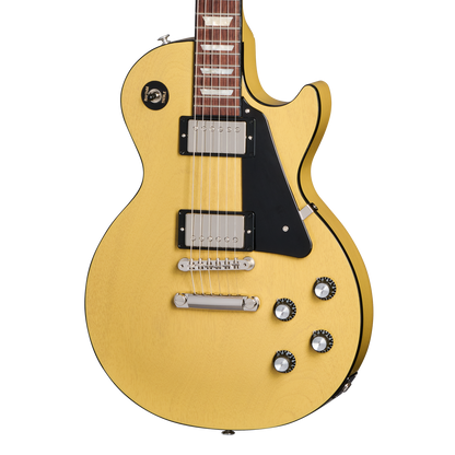 Front of Gibson USA Les Paul Standard 60s Mahogany Top TV Yellow.