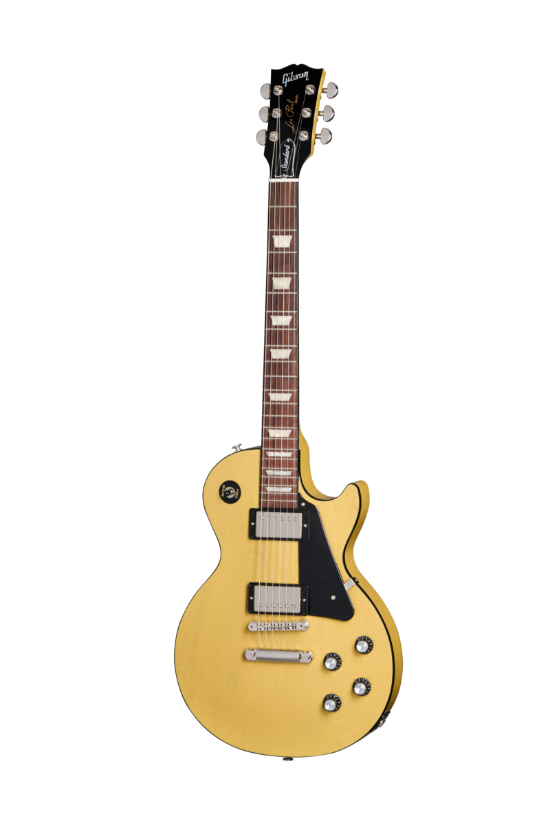 Full frontal of Gibson USA Les Paul Standard 60s Mahogany Top TV Yellow.