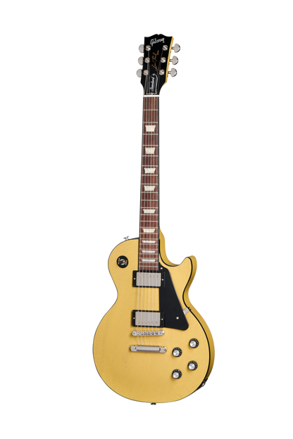 Full frontal of Gibson USA Les Paul Standard 60s Mahogany Top TV Yellow.