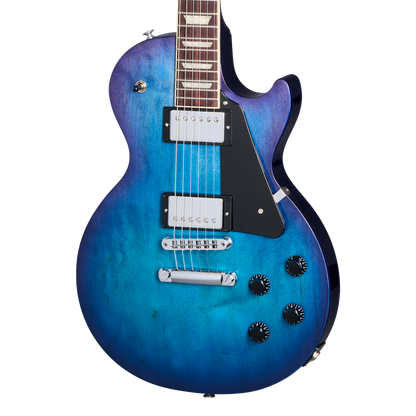 Front of Gibson USA Les Paul Studio Blueberry Burst.