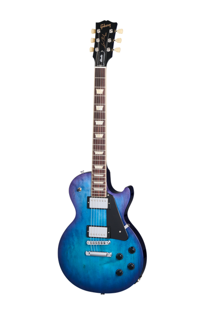 Full frontal of Gibson USA Les Paul Studio Blueberry Burst.