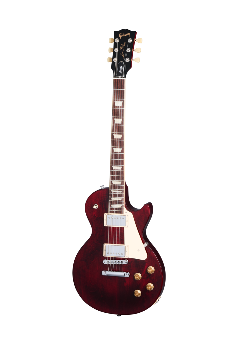 Full frontal of Gibson USA Les Paul Studio Wine Red.