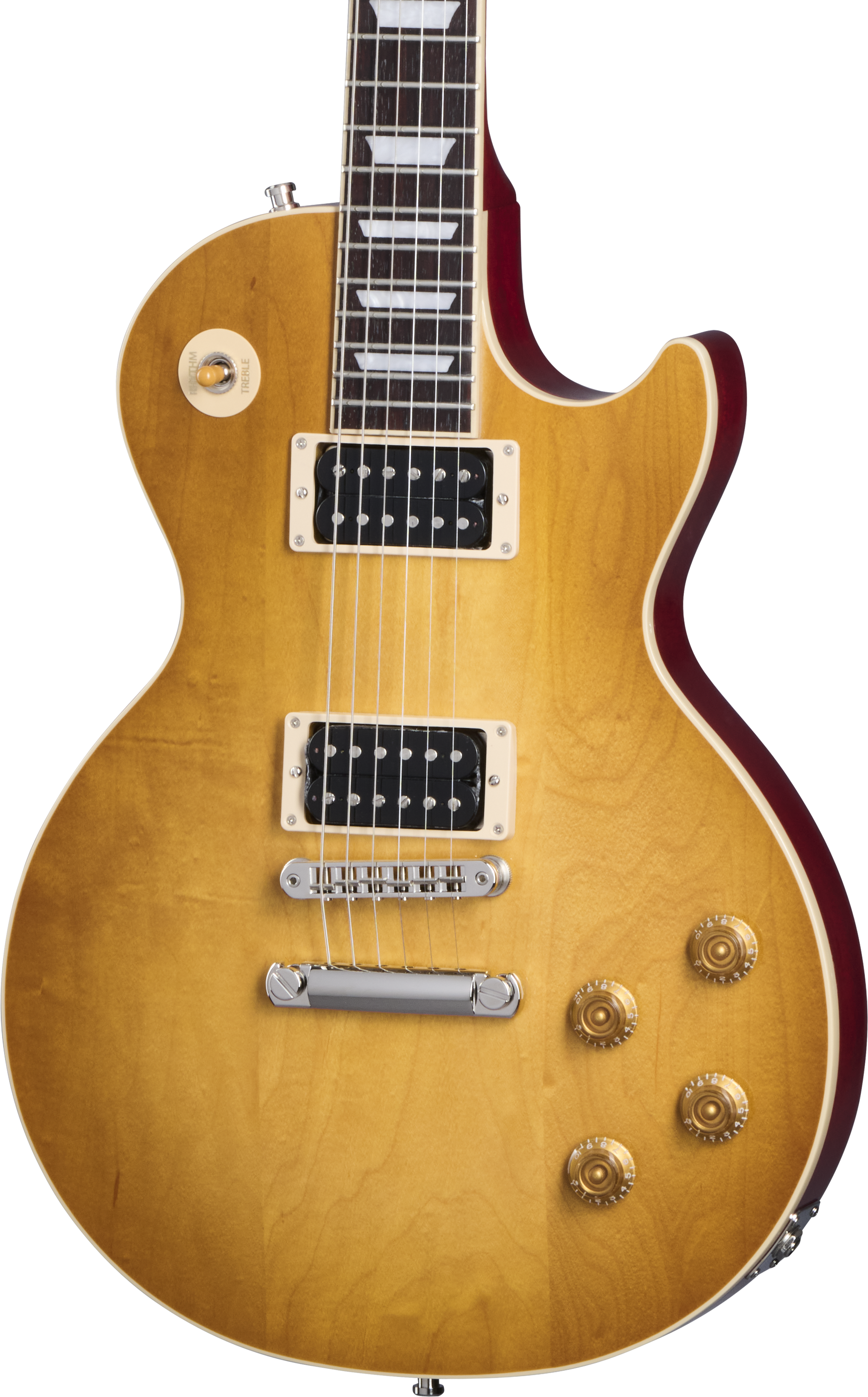 Front of Gibson USA Slash Les Paul Standard Jessica Honey Burst Red Back.