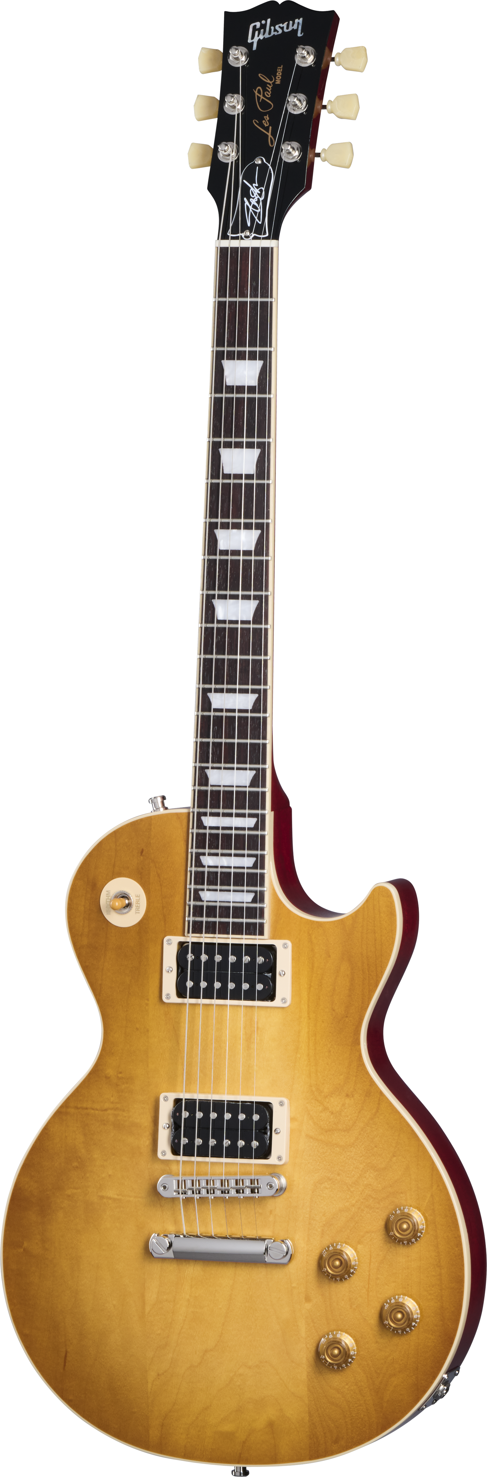 Full frontal of Gibson USA Slash Les Paul Standard Jessica Honey Burst Red Back.