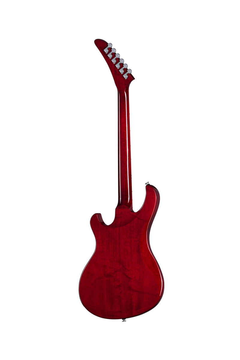 Back of Gibson USA Victory Figured Top Wine Red Burst.