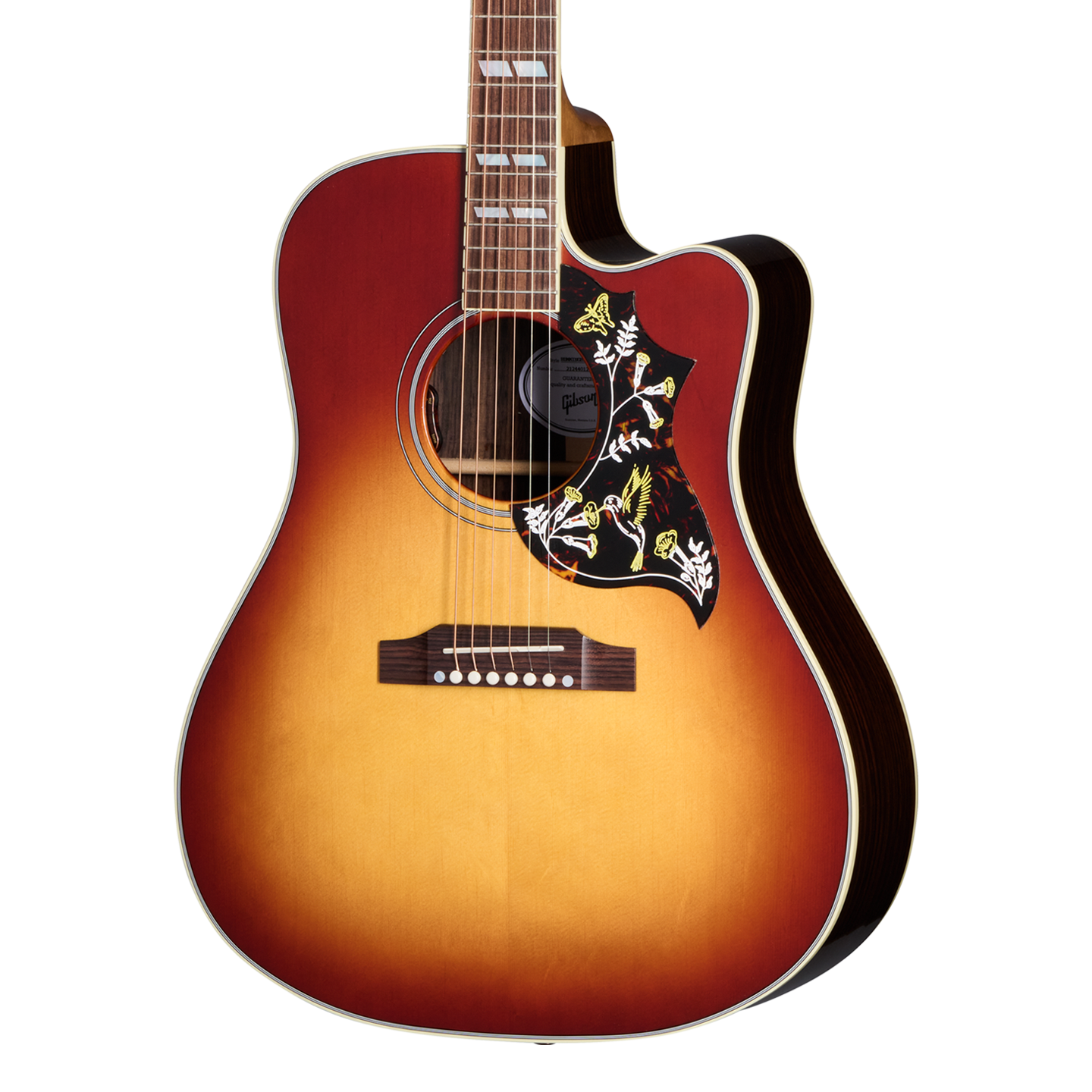 Front of Gibson Hummingbird Standard Rosewood EC Rosewood Burst.